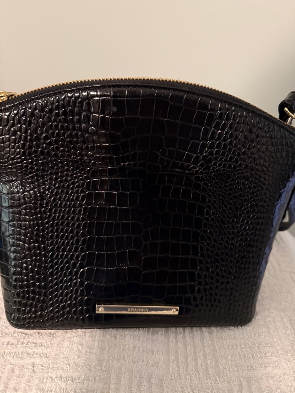 Brahmin Black Leather Crossbody with Beige Interior and Gold Hardware